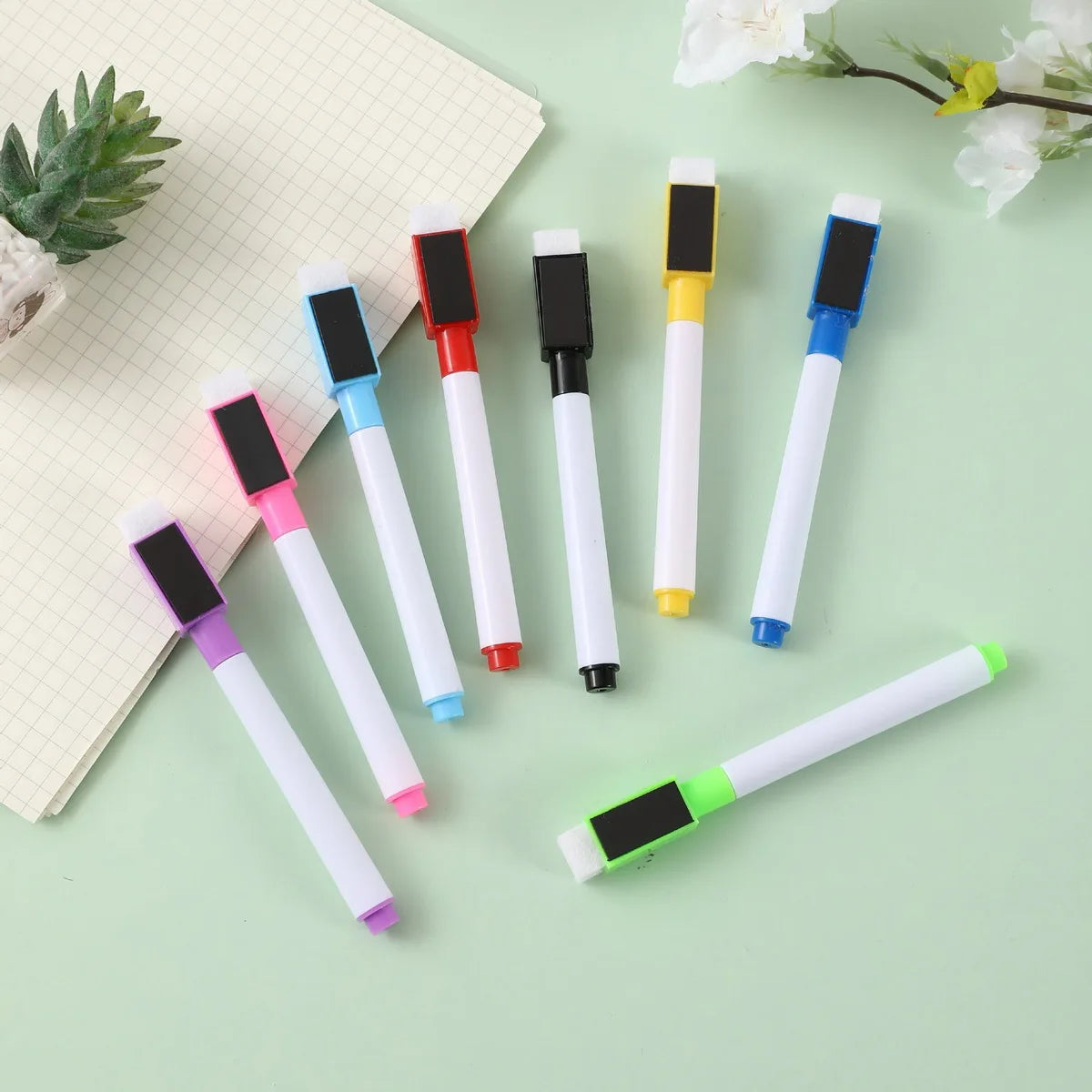 8pcs Set - Small Bullet Tip Dry Erase Markers - 8 Colors + 1 Magnetic Pen