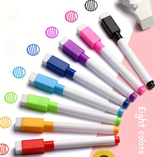 8pcs Set - Small Bullet Tip Dry Erase Markers - 8 Colors + 1 Magnetic Pen